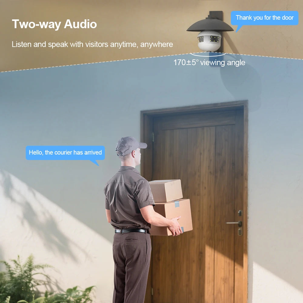 4MP WiFi E27 Security Camera with Full Color Night Vision, Two-Way Audio, Wireless Auto Tracking, and Fisheye Lens