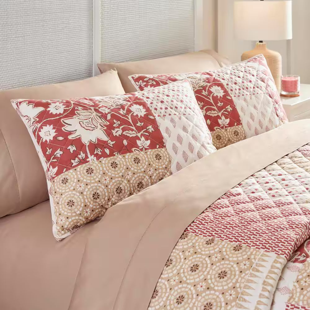 Ansley 3-Piece Paprika Multi Patchwork Full/Queen Cotton Quilt Set
