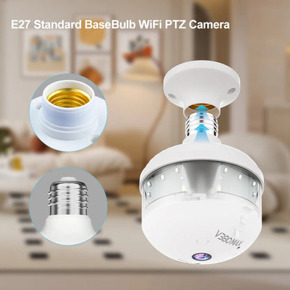 4MP WiFi E27 Security Camera with Full Color Night Vision, Two-Way Audio, Wireless Auto Tracking, and Fisheye Lens