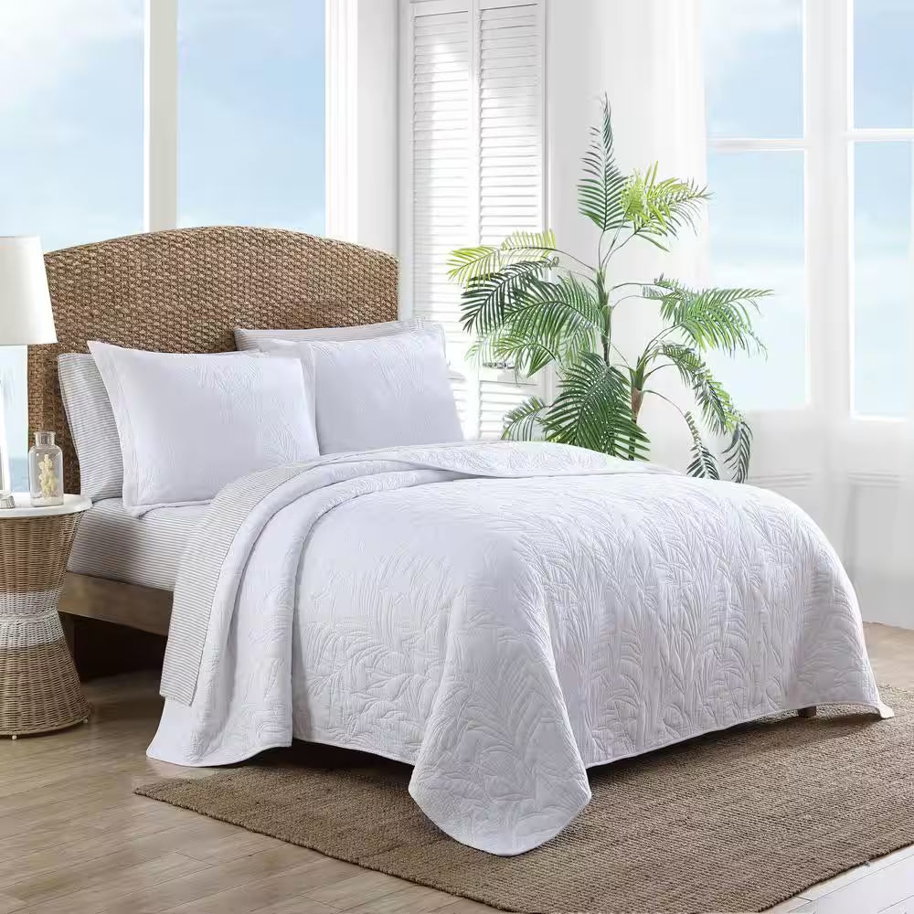 Solid Costa Sera Stitch 1-Piece White Solid Cotton King Quilt