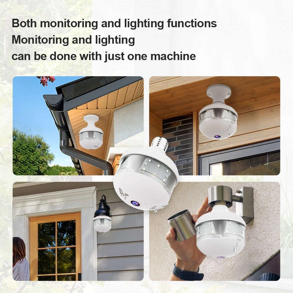 4MP WiFi E27 Security Camera with Full Color Night Vision, Two-Way Audio, Wireless Auto Tracking, and Fisheye Lens