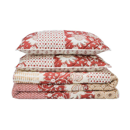 Ansley 3-Piece Paprika Multi Patchwork King Cotton Quilt Set
