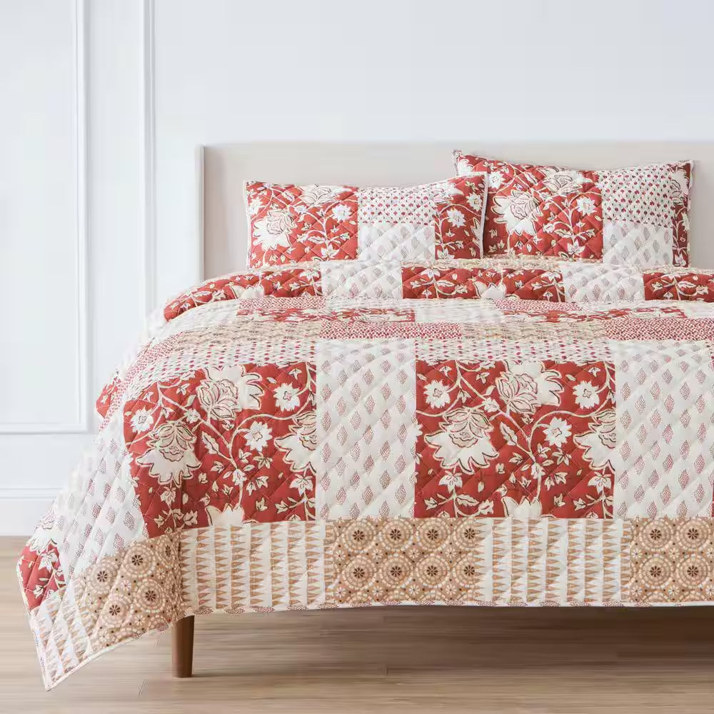 Ansley 3-Piece Paprika Multi Patchwork Full/Queen Cotton Quilt Set