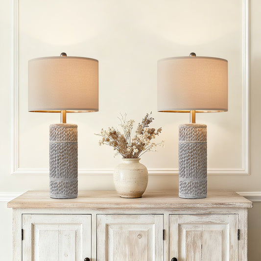 25.5" Farmhouse Table Lamp Set of 2 for Bedroom Living Room Bedside Nightstand Lamps Resin Retro