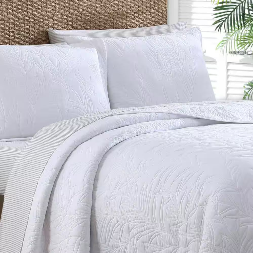 Solid Costa Sera Stitch 1-Piece White Solid Cotton King Quilt
