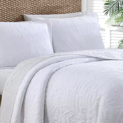 Solid Costa Sera Stitch 1-Piece White Solid Cotton King Quilt