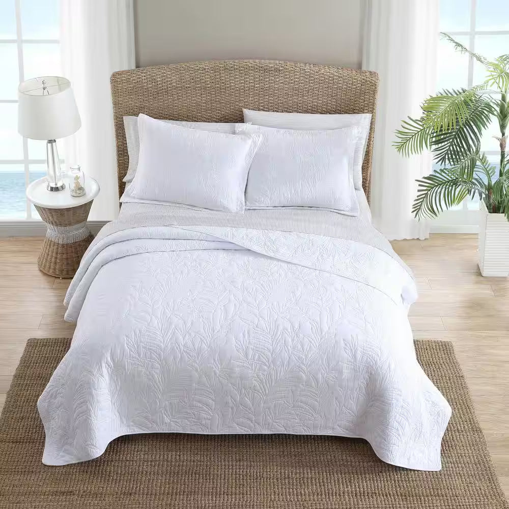 Solid Costa Sera Stitch 1-Piece White Solid Cotton King Quilt