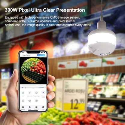 4MP WiFi E27 Security Camera with Full Color Night Vision, Two-Way Audio, Wireless Auto Tracking, and Fisheye Lens