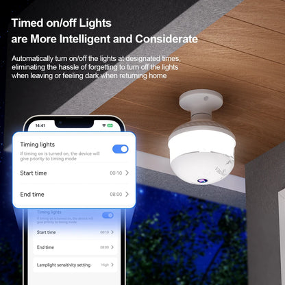 4MP WiFi E27 Security Camera with Full Color Night Vision, Two-Way Audio, Wireless Auto Tracking, and Fisheye Lens