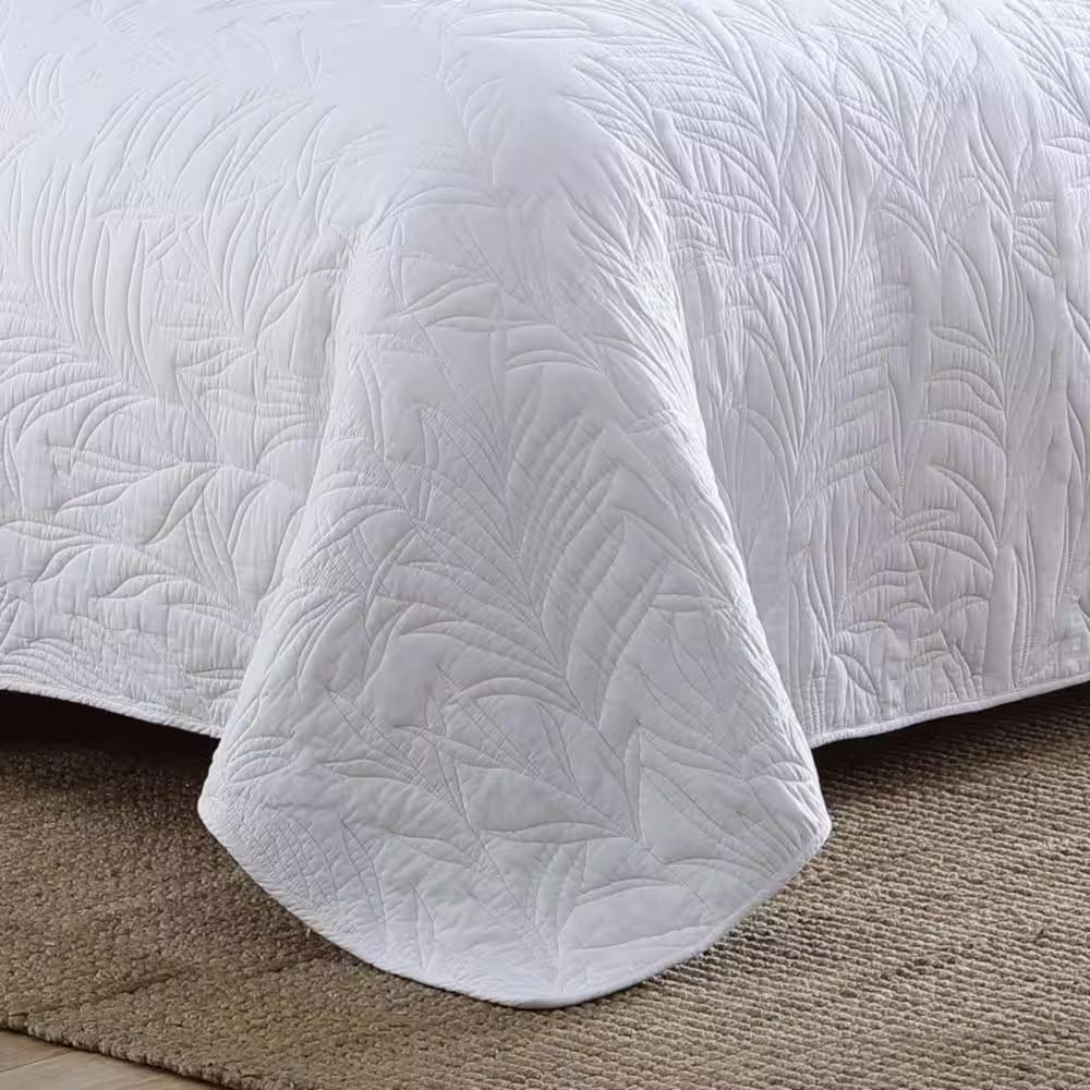 Solid Costa Sera Stitch 1-Piece White Solid Cotton King Quilt