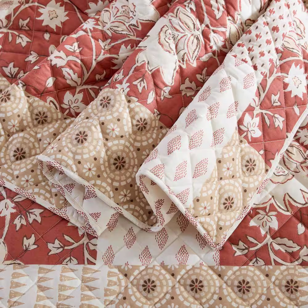 Ansley 3-Piece Paprika Multi Patchwork King Cotton Quilt Set
